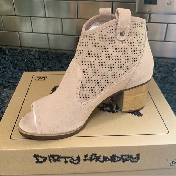 Laser Cut Suede Peep Toe Ankle Bootie - Picture 3 of 7